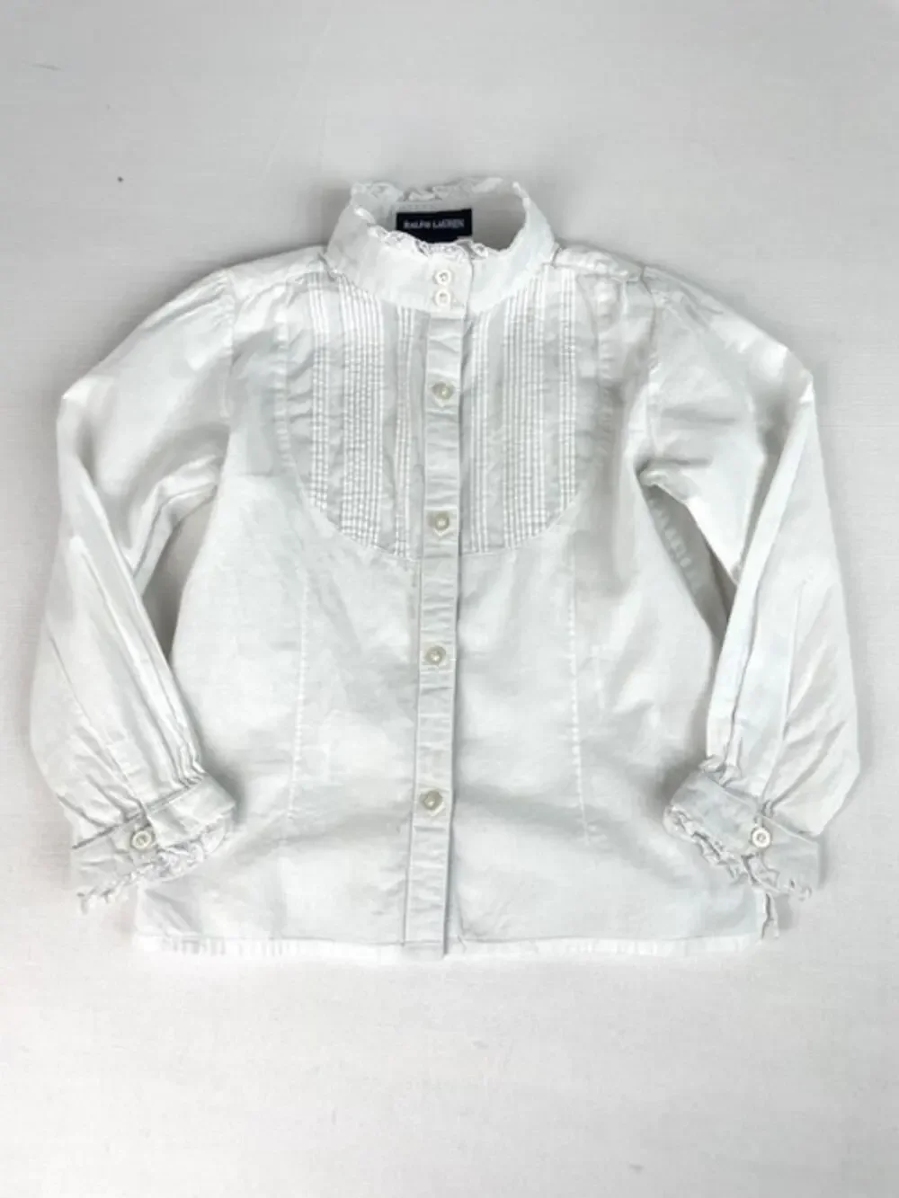 Vintage Ralph Lauren Girls 4 White Pintuck Lace Victorian Cotton Blouse Top